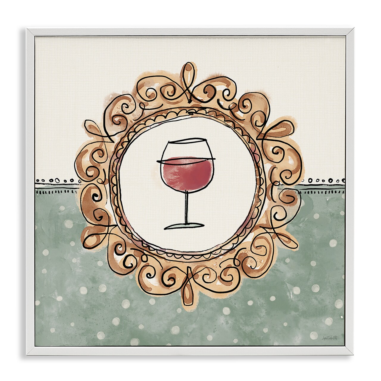 Stupell Industries Wine with Classic Border Framed Giclee Wall Art Design by Anne Tavoletti